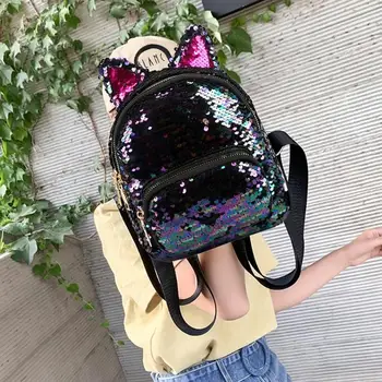 

Cute Sequins Cat Ear Travel Backpacks Women Casual Shoulder School Bags Preppy Style Small Knapsack Rucksack 2019 Hot Selling