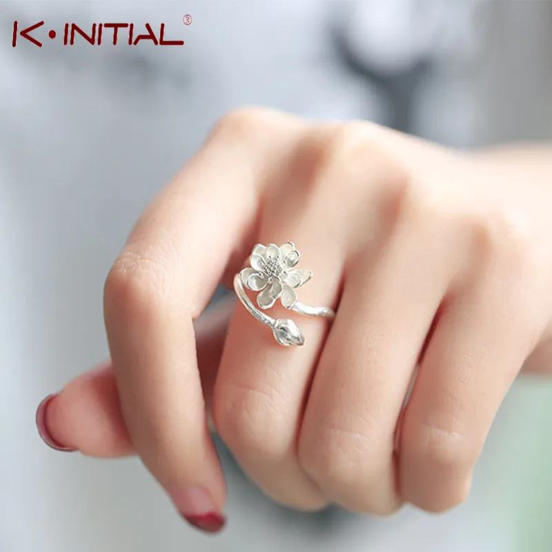 

Kinitial Lotus Flower Rings Knuckle Rings Fashion Fresh Flowers Jewelry For Women Wedding Party Birthday Top Quality anillos