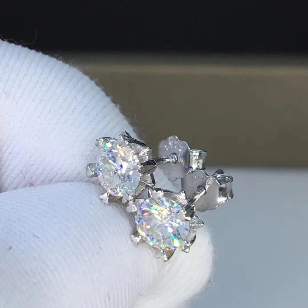 Поэтические еврей магазин Круглый Муассанит огранка всего 1.00ct алмаз тест прошел Муассанит Серьги серебристого цвета; бижутерия подарок подруге