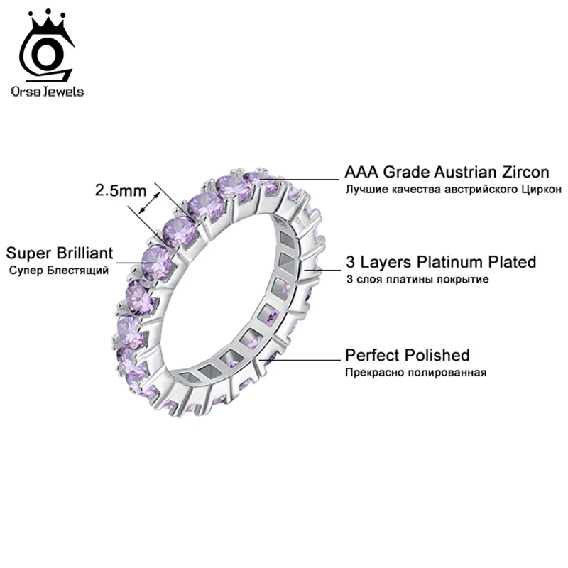ORSA JEWELS Wholesale Women Never Ending Band Rings Fashion AAA Grade Purple Austrian Cubic Zircon Wedding Ring Bands OR31-P