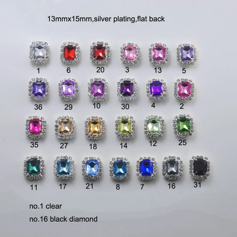 

(J0145C) 13mmx15mm crystal button,acrylic beads in middle,25 colors,silver plating,flat back
