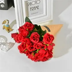 Искусственные Шелковая Красная роза искусственная Лаванда цветы мини карликовые деревья набор для свадьбы руки холдинг букет домашний