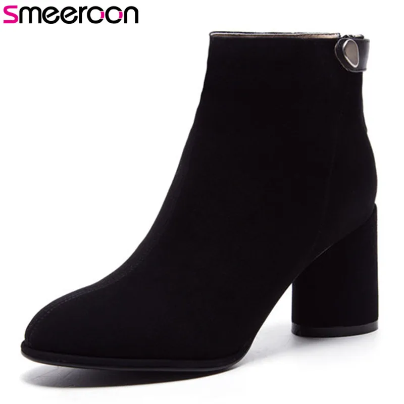 

Smeeroon 2018 fashion spring autumn boots women high heels ankle boots high quality suede leather boots big size 34-40