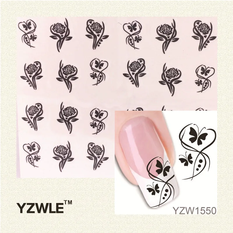 YZWLE The butterfly and Flowers Design DIY Decals Nails Art Water Transfer Stickers For Manicure Salon |