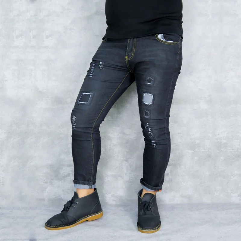 2019 Men Stylish Ripped Jeans Pants Biker Skinny Slim Straight Frayed Denim Trousers New Fashion skinny 2