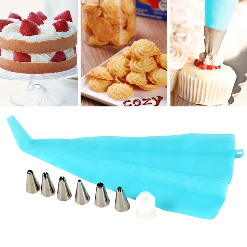 Silicone Reusable Icing Piping Cream Pastry Bag + Nozzle ...