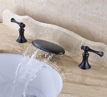 

Oil Rubbed Bronze Finish Bathroom Sink Faucet Widespread 3pcs Bathroom Basin Mixer Tap Deck Mounted