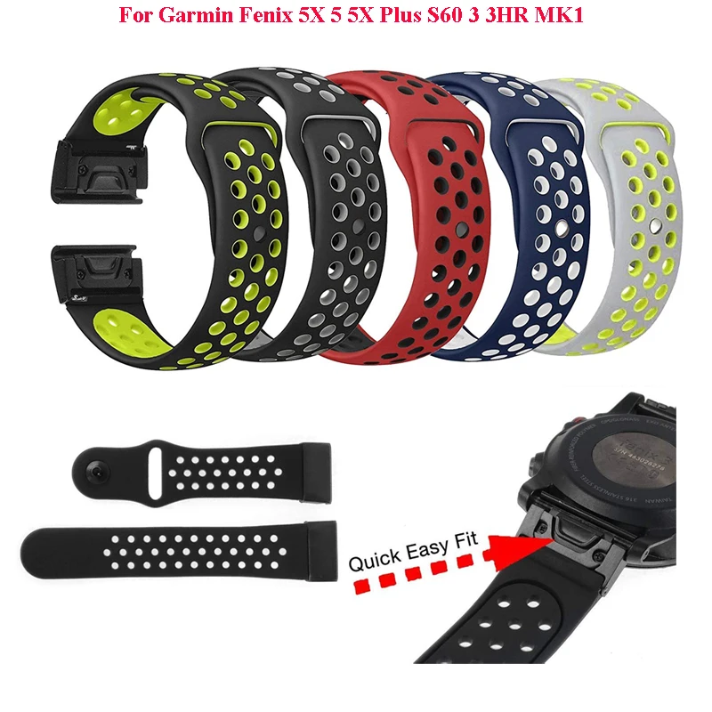 

22 26mm Silicone Watch Band Easy Quick Fit Strap for Garmin Fenix 5X/Fenix 5X Plus/Fenix 3 3HR/Descent MK1/Fenix 5/Fenix 5 Plus