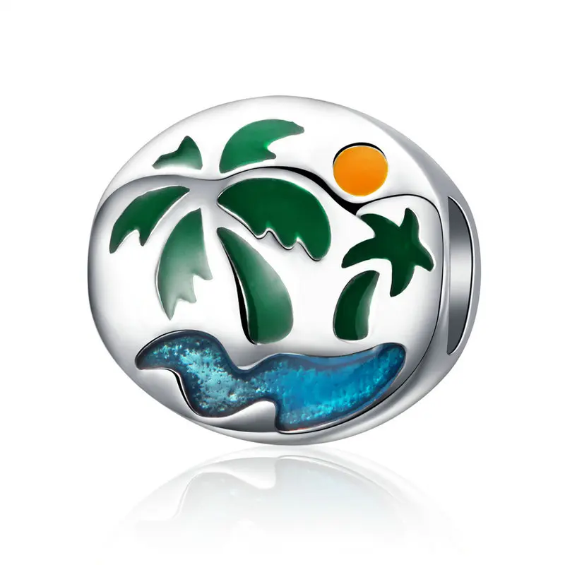 

ABAY Authentic 925 Sterling Silver Beach View Coconut Tree Beads fit Original Pandora Bracelet Beads For Women Jewelry