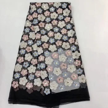 

African Lace Fabric With Sequins 2019 Latest Fabric High Quality Velvet Tulle Sequins Lace Fabric Dress Black White Pink Blue