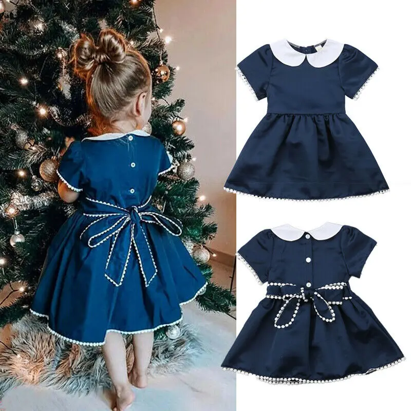 

Baby Girl Summer Princess Dress Solid Color Bow Doll Collar Cute Dresses Clothes