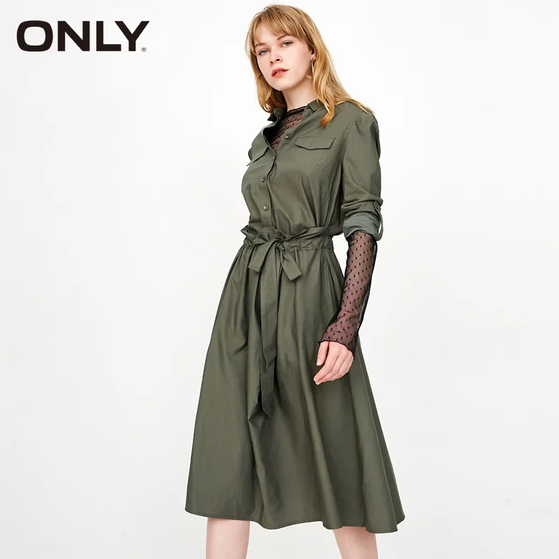 

ONLY 2019 Spring & Summer Single-breasted Lace-up Cinched Waist Shirt Dress |118107605