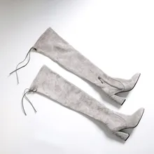 MLJUESE/; женские Сапоги выше колена; Детские замшевые сапоги без застежки; Цвет Черный; модные высокие сапоги на квадратном каблуке; Размеры 33-43