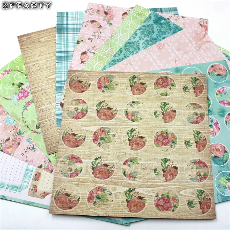 

ZFPARTY 12pcs 6" Single-side Printed Flowers pattern creative papercraft art paper handmade scrapbooking kit set books