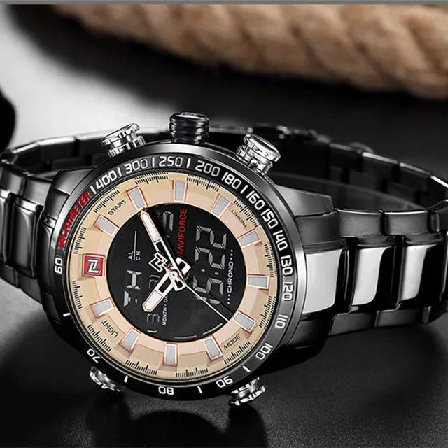 NAVIFORCE Top Brand mężczyźni Military Sport zegarki męskie LED Analog cyfrowy zegarek męski stal kwarcowy zegar Relogio męski 9093 tanie i dobre opinie Quartz Wristwatches Auto Date Complete Calendar Shock Resistant Week Display Water Resistant Stop Watch Back Light Chronograph Multiple Time Zone LED display Alarm NAVIFORCE Top Brand mężczyźni Military Sport zegarki męskie LED Analog cyfrowy zegarek męski stal kwarcowy zegar Relogio męski 9093 tanie i dobre opinie Quartz Wristwatches Auto Date Complete Calendar Shock Resistant Week Display Water Resistant Stop Watch Back Light Chronograph Multiple Time Zone LED display Alarm