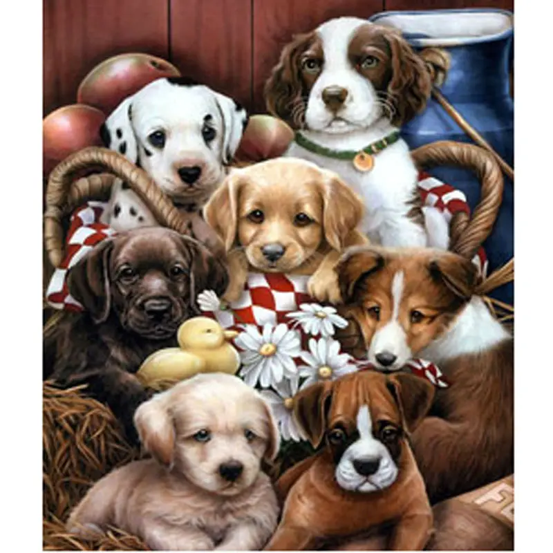 

Pack Of Dogs 5D Diy Diamond Embroidery Cute Little Puppy Diamond Painting Cross Stitch Animal Series Children Adornment Picture