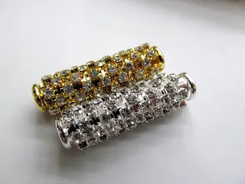 

high quality 40mmx10mm 12pcs Rhinestone Tube metal Connectors Pave Rhinestone Bar silver antique black gold mixed bead