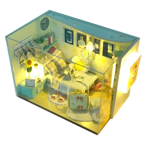 

DIY 3D Assembled Handmade Models Doll House Acousto-optic Hut with Furniture Suites Toys Display Props Creative Kids Gift