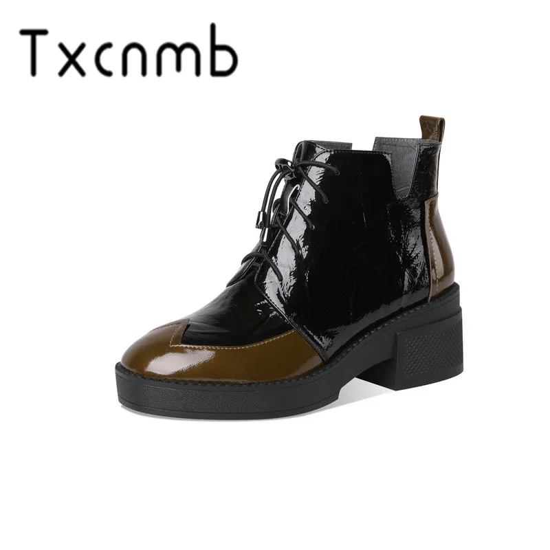 

TXCNMB 2019 Fashion New Boots Women Cow Leather Ankle Boots Thick Heels Chelsea Boots Autumn Winter Black Ladies Basic Boots