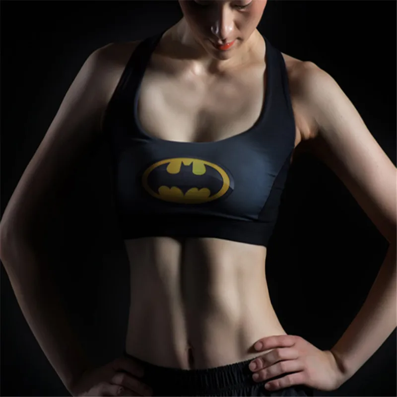 Спортивный бюстгальтер женский спортивный бюстгальтер для йоги капитан Американский Супермен Бэтмен Для Бега Спортзала фитнеса спортивный бюстгальтер-топ Sujetador Deportivo Mujer