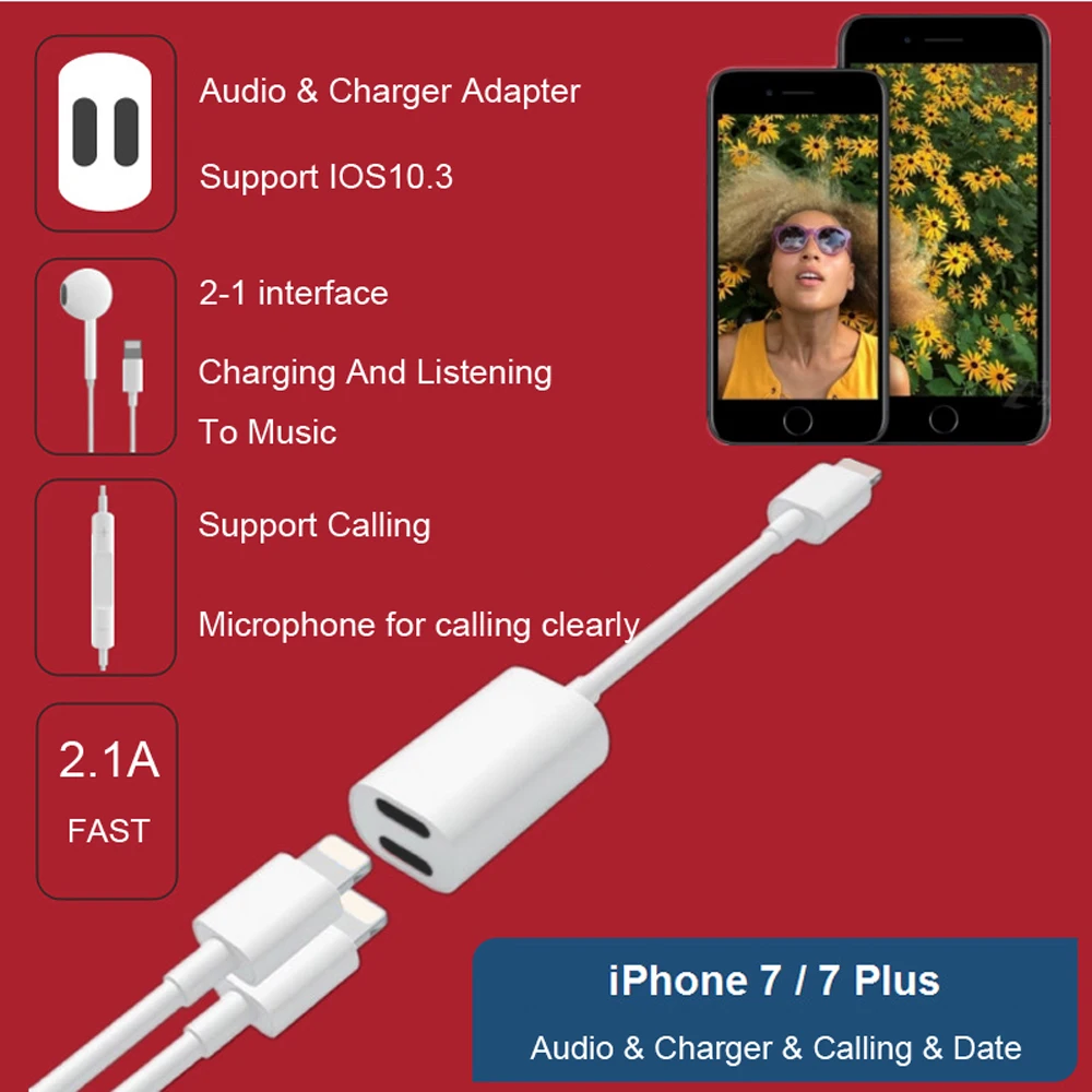

2 in 1 Dual Lighting Adapter For iPhone 7 8 Plus Audio Charger Cable Earphone Headphone Converter For iPhone X 6S 7 8 Plus iPad