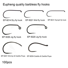 Eupheng 100 pçs competição com mosca gancho de pesca barbless voar amarrando gancho de pesca seco ninfa shirmp molhado caddis mosca gancho preto níquel(China)