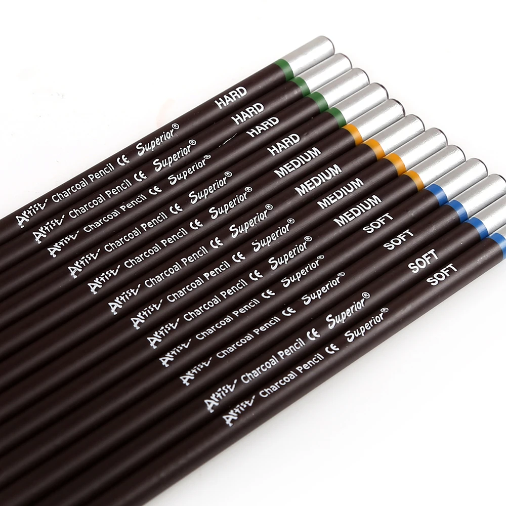 Улучшенный 12 шт. художественный мягкий средний жесткий угольный карандаш металлическая коробка нетоксичные карандаши для рисования школьные принадлежности