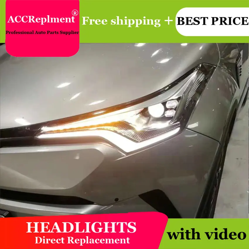 

car styling For Toyota C-HR headlights U angel eyes 2018-2019 For Toyota C-HR LED light bar Q5 bi xenon lens LED Bulb projector