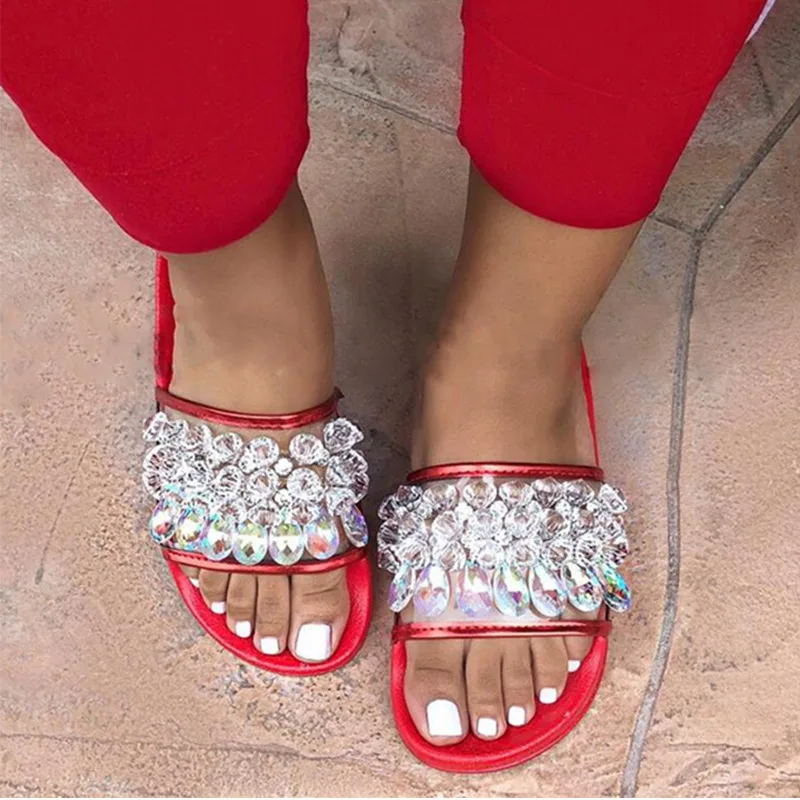 

Summer Women Crystal Flat Slippers Fashion Slides Female Non Slip Flip Flops Transparent Open Toe Beach Shoes Female Footwear