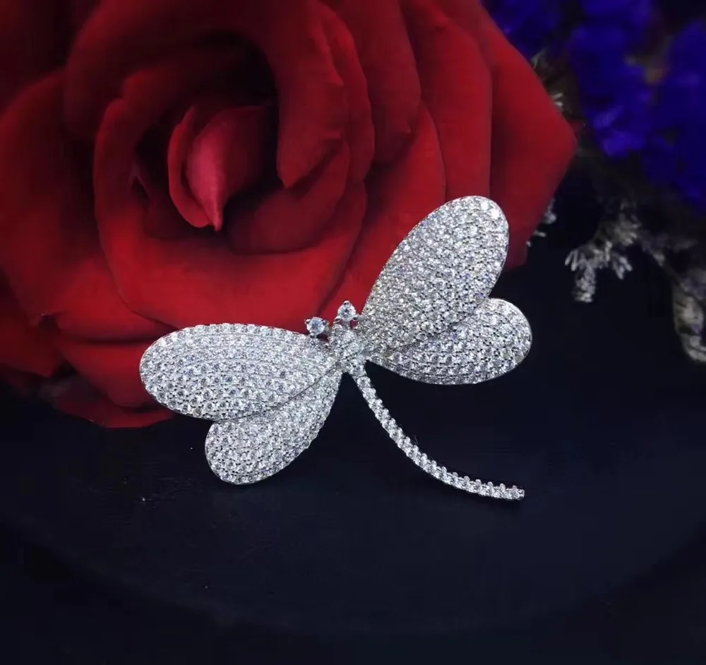 

Luxury Full of Zircons S925 Sterling Silver Dragonfly Brooch Mircon Inlay Cubic Zircon Women Brooches Sweater Coat Accessories