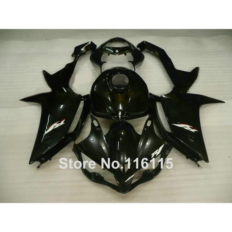 Литья под давлением Горячая ABS обтекателя комплект для YAMAHA YZF R1 2007 2008 обвесы YZF-R1 07 08 все глянцевые черные обтекатели комплект OX24