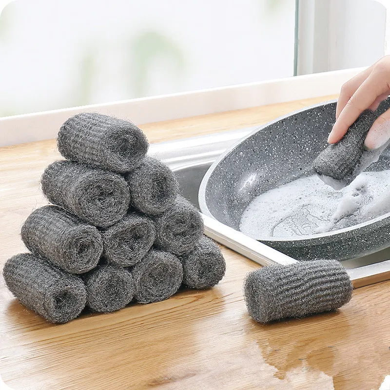 12pcs/pack Disposable Steel Wool Brush Kitchen Strong Decontamination