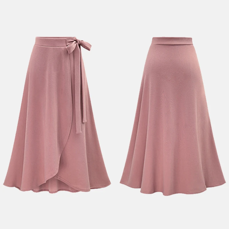 Шифоновая розовая Женская длинная юбка с рюшами, с высокой талией, с бантиком, с разрезом, асимметричные макси юбки для женщин, женская офисная одежда на весну и лето - Цвет: Pink