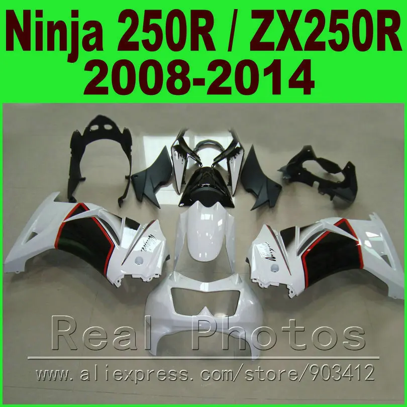 

Black white Kawasaki Ninja 250R Fairings kit 2008 2009 2010 2011 2012 2014 year ZX 250 EX250R 08 09 - 14 fairing body kits K0J1