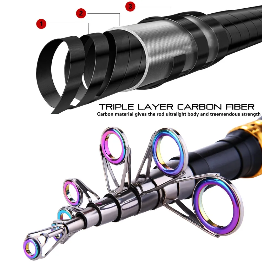 Fibra de Carbono Vara de Pesca Enfrentar de Pesca Sougayilang Telescópica Fiação Portátil Isca 1.8m-3.3m 99% 17 de pesca telescópica fiação vara de pesca