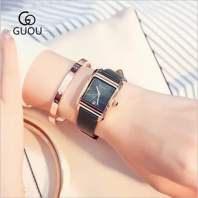 

GUOU Watch Fashion Leather Women's Watches Top Luxury Ladies Watch Rectangle Retro Quartz Clock relogio feminino reloj mujer