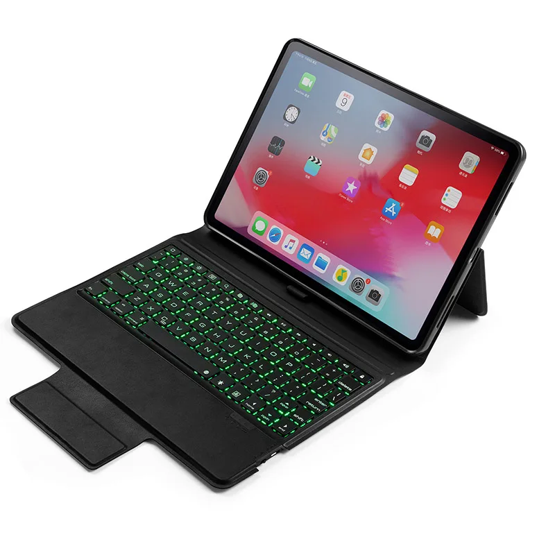 Loufu Bluetooth Беспроводная для iPad Pro 11 Клавиатура чехол с 7 цветными подсветкой Клавиатура для iPad Pro 11 чехол A1980 A2013