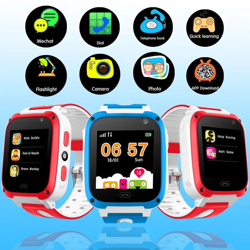 2018 LED-Farbbildschirm Kinder Smart Watch Verbindung mobile APP LPS Positionierung Tracking SOS Notfall Telefon Sicherheitsuhr