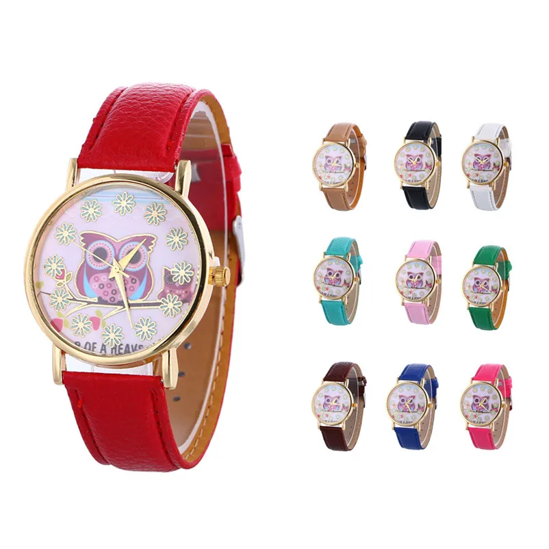 Fashion women's watches casual watches leather watch strap Owl Pattern Quartz Analog Wrist Watch clock relogio feminino M16 (1)