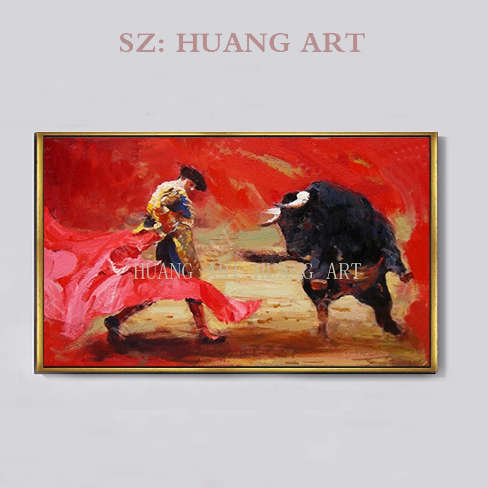 

Best Gift Modern Hand Painted Abstract Spanish Bullfighting Oil Painting On Canvas Wall Art For Living Room Bedroom Decor