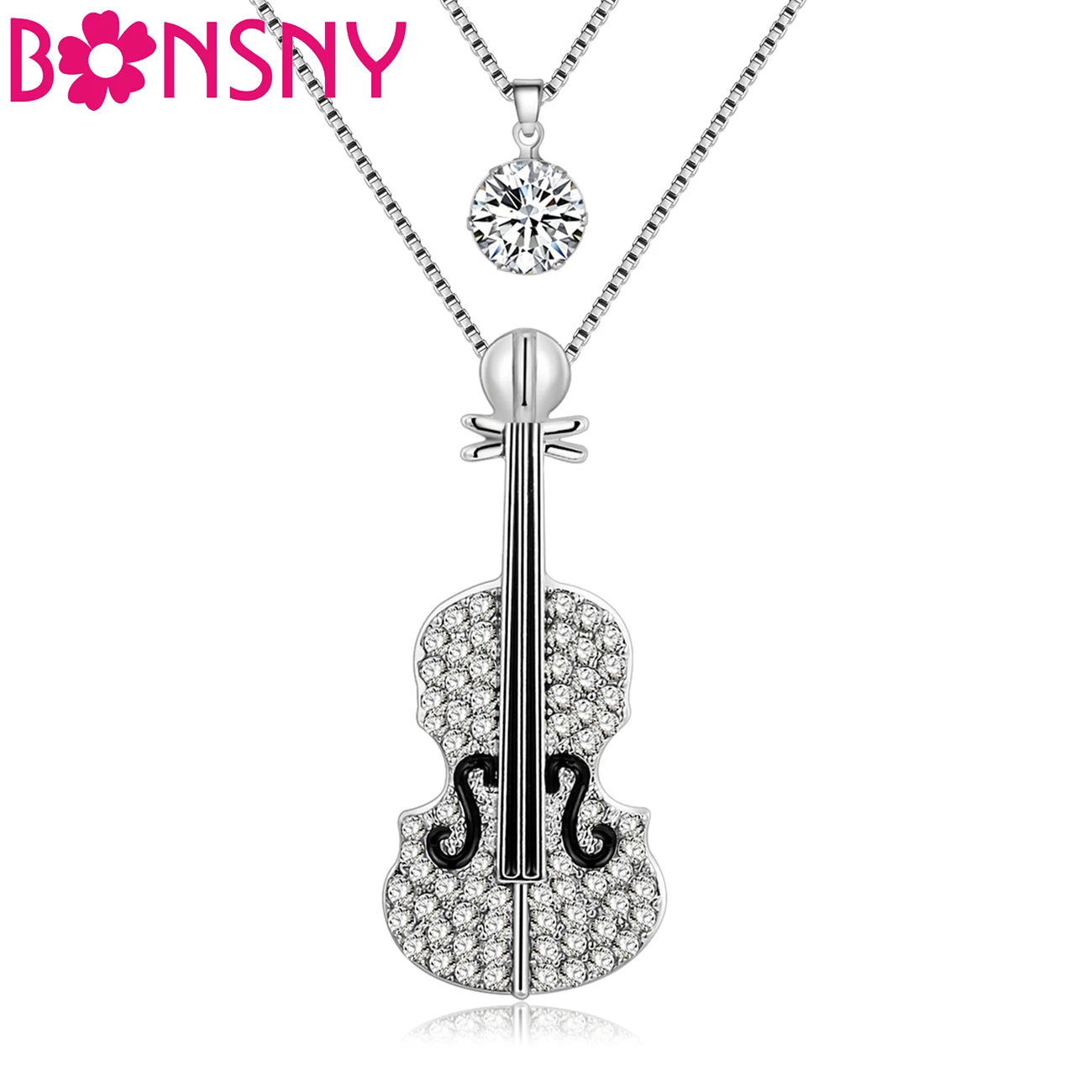 

Bonsny Statement Violin Necklaces Pendants Long Rhinestone Chain Collar New Fashion Musical Instrument Tool Jewelry For Women
