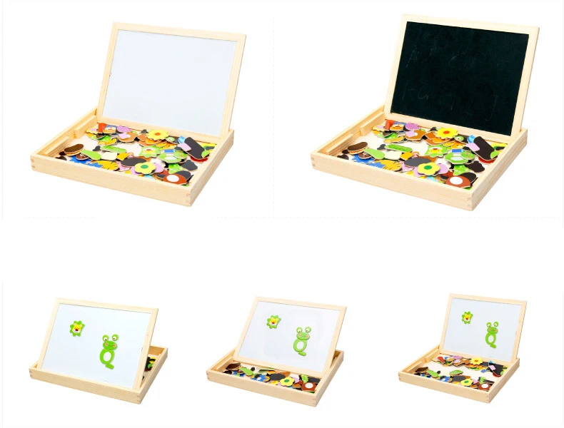 Placa de Escrita Brinquedo de Madeira Brinquedos para Crianças Estilo Desenho Placa Magnética Quebra-cabeça Duplo Cavalete Criança Aprendizagem Educação Fantasia Presente 3 4 Brinquedos p/ desenhar