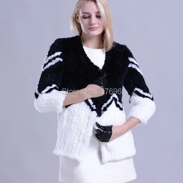 Новый стиль Лидер продаж трикотажное пальто с реальной шубой из кроличьего меха