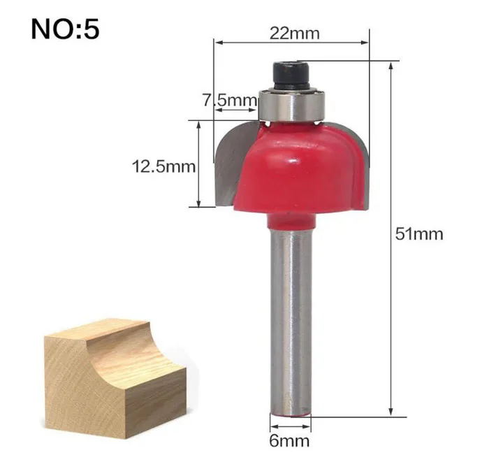 Фреза 1 шт. 6 мм хвостовик древесины фрезы прямой концевой фрезы триммер очистка заподлицо отделка угловая круглая бухта коробка биты инструменты - Длина режущей кромки: NO 5