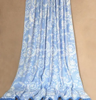 

190*145cm Double-sided terry big beach towel light blue bottom with pastoral flower print 100% cotton 2 persons beach towel 930g