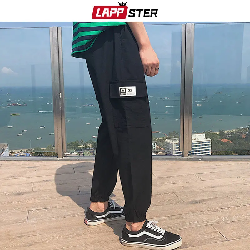 LAPPSTER мужские летние повседневные штаны для бега мужские уличные спортивные штаны в стиле хип-хоп мужские спортивные штаны серые тонкие брюки с карманами - Цвет: Black