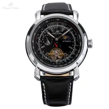 KS Tourbillon Черный Циферблат Moon $ Солнце Автоматический Механические мужские Кожаный Ремешок Корпус Из Нержавеющей Стали Платье Смотреть/KS068