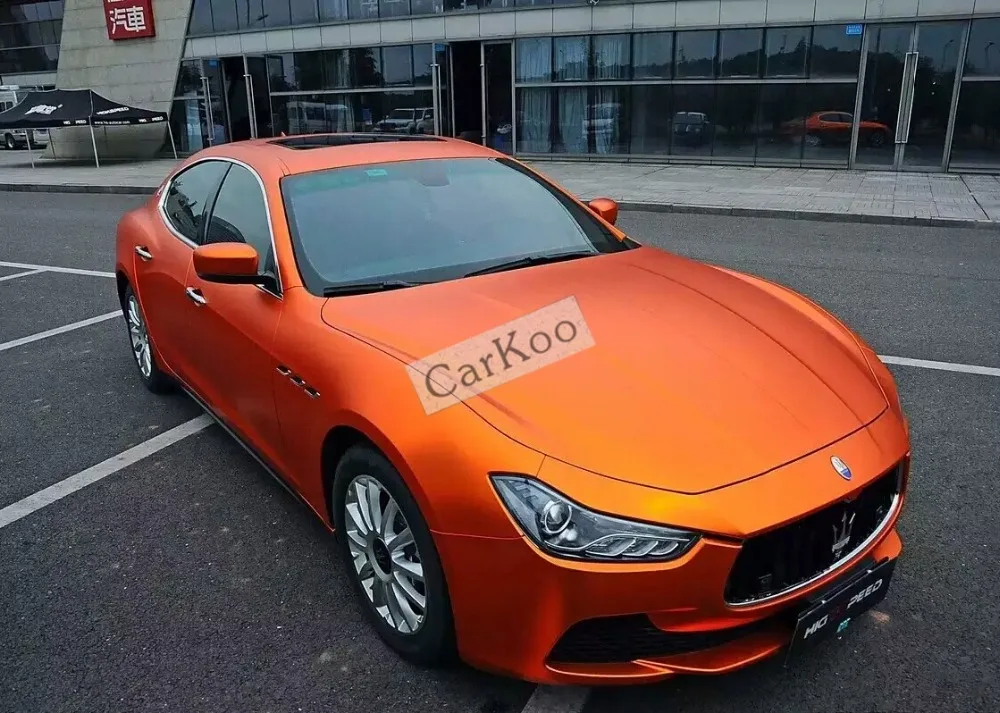Orange Матовый хром винил автомобилей wrap Винил изменение цвета клей матовая пленка С Воздушного Пузыря Free Metallic
