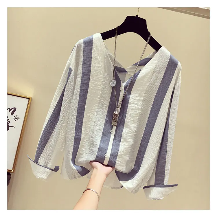 Fashion Long Sleeve Striped Blouse Womens Tops And Blouses 2019 Chiffon Blouse Shirt V-neck Rayas Blusas Mujer Chemise Femme (6)
