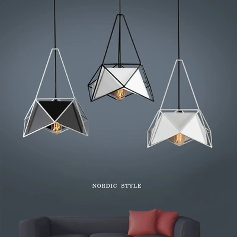 

Nordic design Multi-geometry Postmodern restaurant E27 Personality Single head home decor Retro line black lighting Pendant lamp